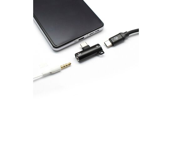  Адаптер Type-C(M) на Jack 3.5мм(F) Type-C(F) чёрный, блистер 