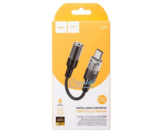  Переходник Jack 3.5 (м) - Type-C (п) Hoco LS37 Spirit 10см (black) (225361) 