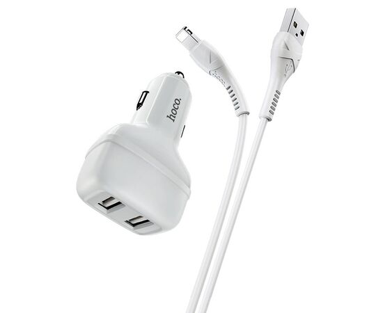  Автомобильное зарядное устройство HOCO Z36 Leader, 2xUSB с Кабелем USB - Lightning, 2.4A, белый 