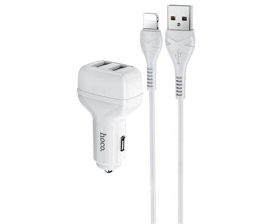  Автомобильное зарядное устройство HOCO Z36 Leader, 2xUSB с Кабелем USB - Lightning, 2.4A, белый 