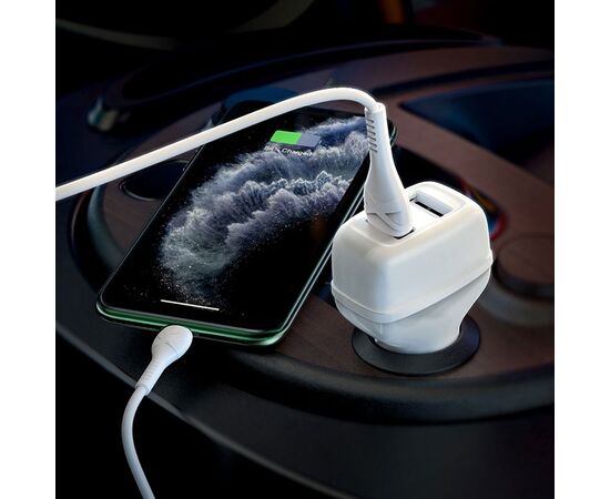  Автомобильное зарядное устройство HOCO Z36 Leader, 2xUSB с Кабелем USB - Lightning, 2.4A, белый 