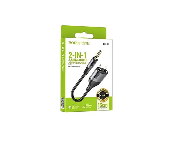  Переходник 2*Jack 3,5 (м) - Jack 3,5 (п) Borofone BL19 Creator 10см (black) (225501) 