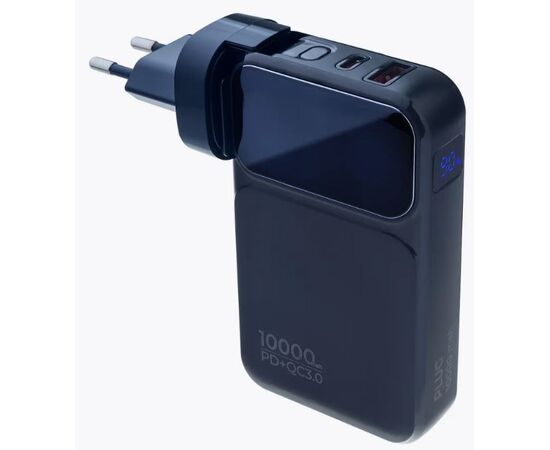  Распродажа! Повербанк Perfeo PLUG 10000 mAh/LED дисплей/Вход 230V/PD+QC 3.0/Выход: 5A, max 22.5W/ Черный, (Арт. PF_E1604) 