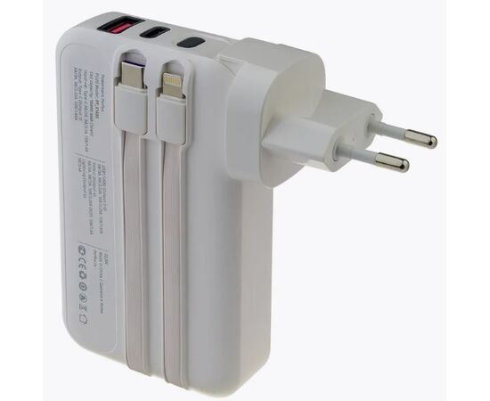  Распродажа! Повербанк Perfeo PLUG 10000 mAh/LED дисплей/Вход 230V/PD+QC 3.0/Выход: 5A, max 22.5W/ Белый, (Арт. PF_E1632) 