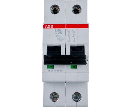  Выключатель автоматический модульный ABB S202 2CDS252001R0254 2п C 25А 6кА 