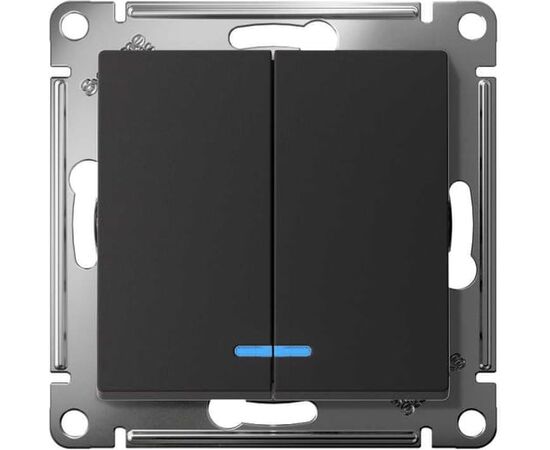  Выключатель Systeme electric AtlasDesign ATN001053S 2-клавишный с подсветкой, сх.5а, 10АХ, быстрозажимные клеммы, карбон 