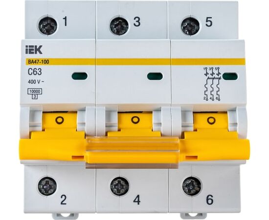  Автоматический трехполюсный выключатель IEK 63А С ВА47-100 10кА 9532848 MVA40-3-063-C 