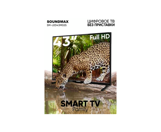  43" Телевизор Soundmax SM-LED43M02S черный 1920x1080, Full HD, 60 Гц, Wi-Fi, Smart TV, Android TV 